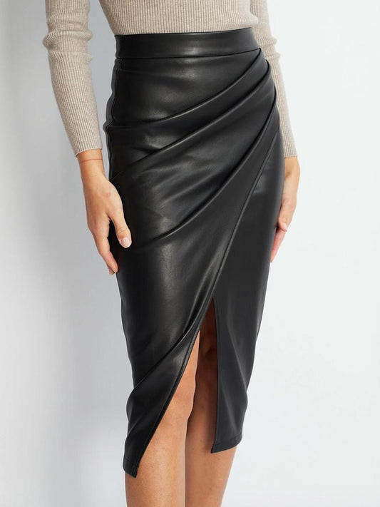 LEATHER MIDI SKIRT